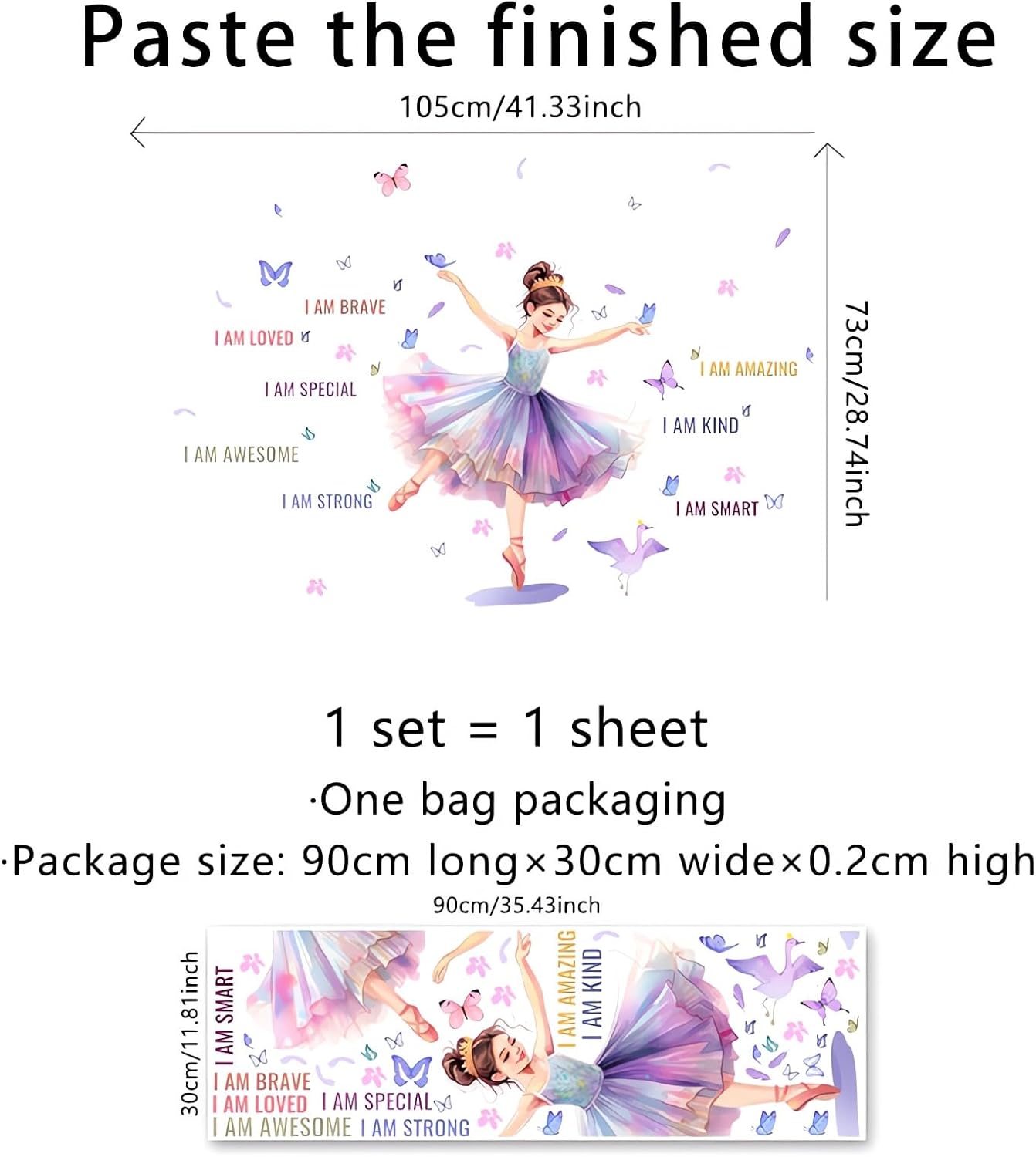 Lovely Dancing Ballet Girl Inspirational Quotes Wall Stickers, sacinora Butterfly Motivational Wall Decals Removable Vinyl Peel and Stick for Teens Girls Kids Nursery Bedroom Children’s Room Art Decor