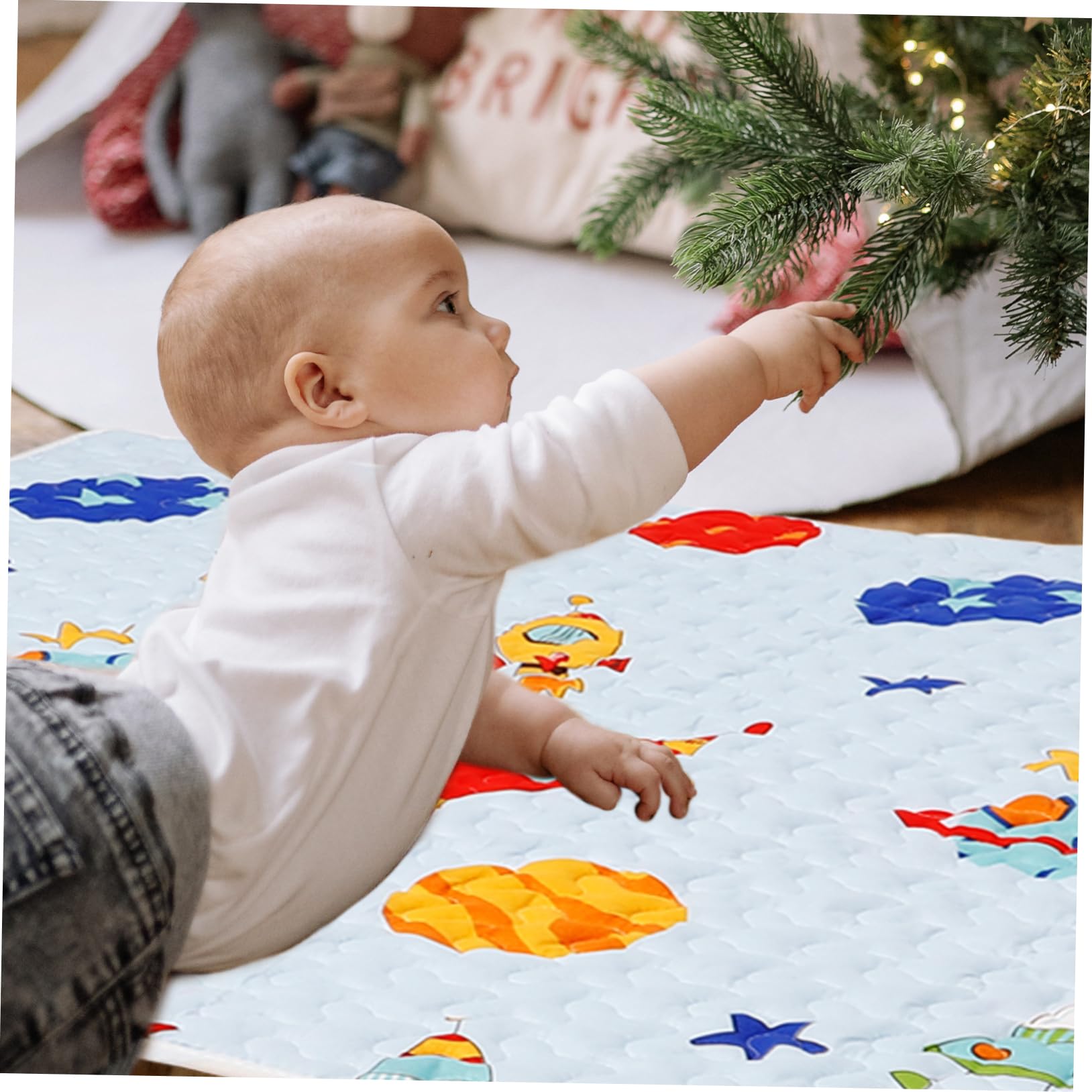 BESTonZON Play Mat Under Play Mat for Babies 100x130cm Blue Soft Cotton Mat Safety Edge