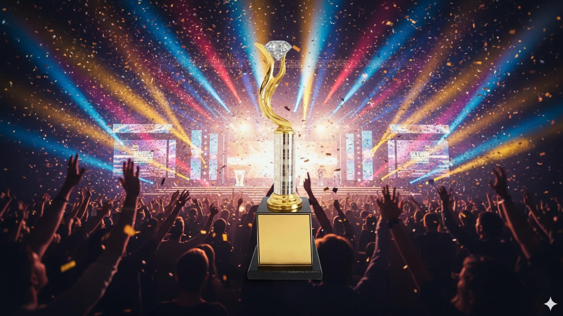 SMP Customized/Persnalized Metal Award/Trophy | Model-SMPM01 |Golden Diamond One Par Trophy with Personalized Engraving/Printing (Gold Diamond Trophy Award with Crystal Column and Black Base) | Customisable Plaque, Celebratory Design, Music Award Style, Gold Finish, Crystal Column-image-27