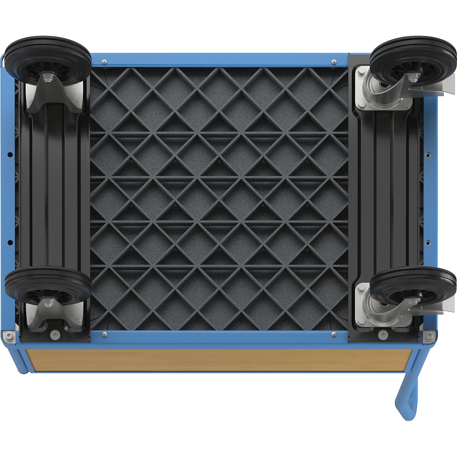 eurokraft pro | Plattformwagen mit Holzwänden | Mit 4 halbhohen Wänden, LxB 1050 x 700 mm, Vollgummi