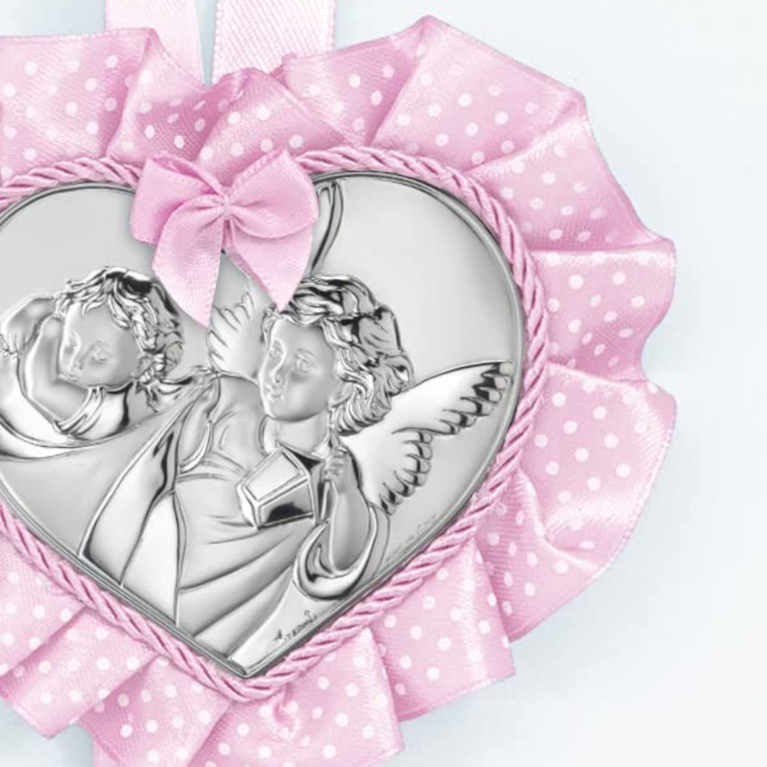 Albalù Italia Sopraculla Medaglione Cuore Angelo Lanterna Argento Rosa con Carillon Musicale e Scatola Inclusi Misura 25x12cm Made in Italy.