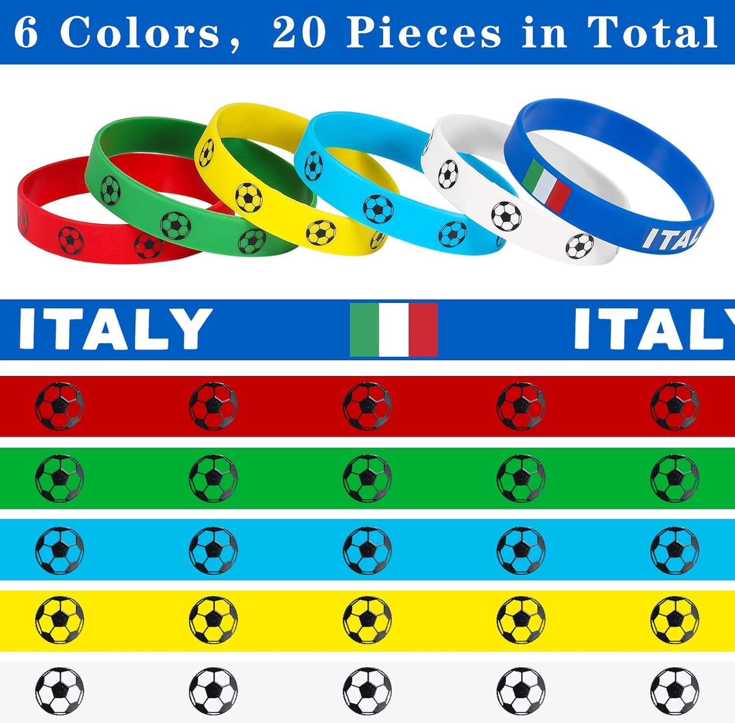 Fuyamp 20Pcs Italy Flag Silicone Bracelet 2022 Football Wristband Bracelet for Soccer Fans Supporters Fashion Sports Wrist Strap Souvenir Gift : Everything Else