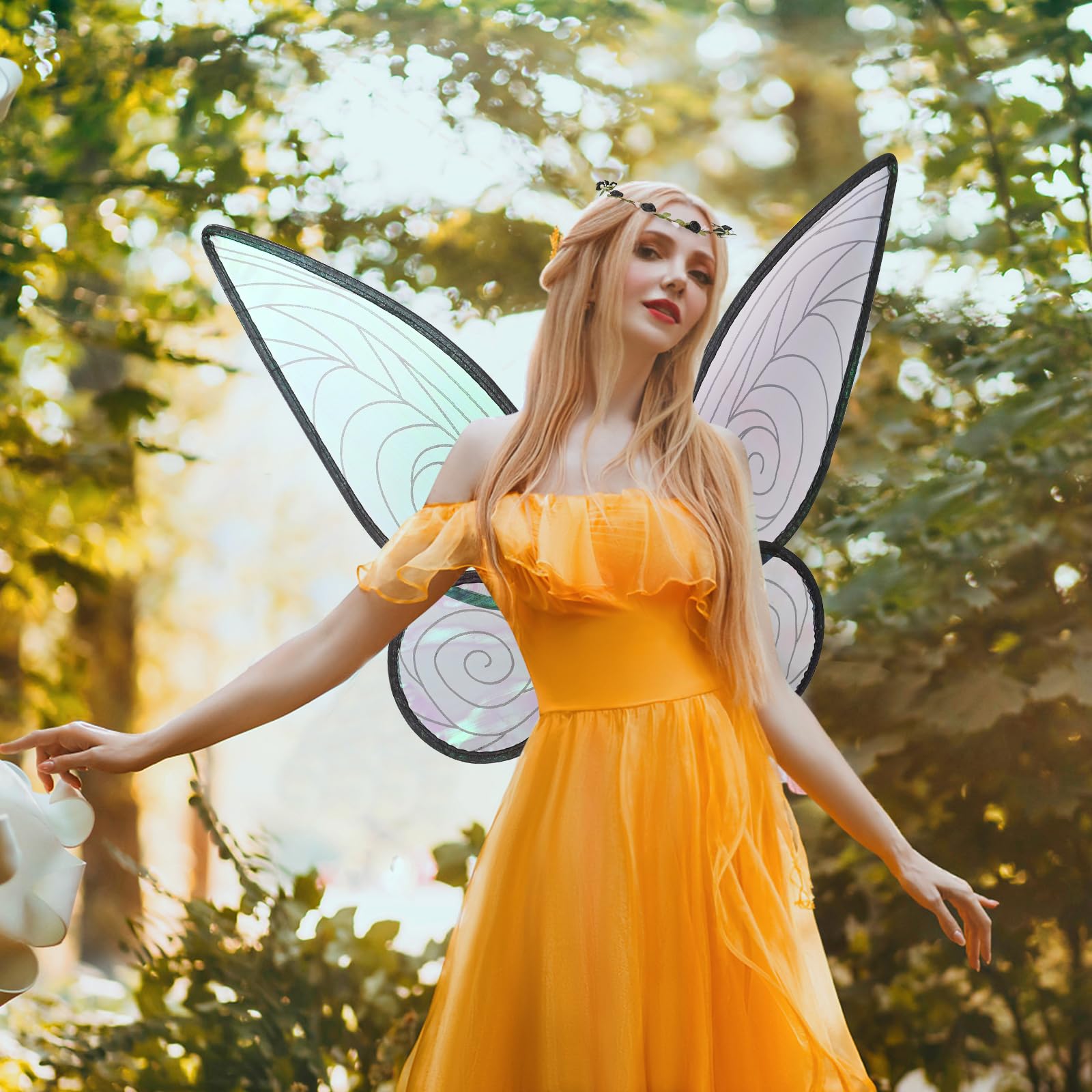 Ailes De Fée Avec Baguette Et Bandeau - Pour Femmes Et Enfants - Légeres & Ajustables - Idéal Anniversaire, Halloween, Carnaval - Blanc
