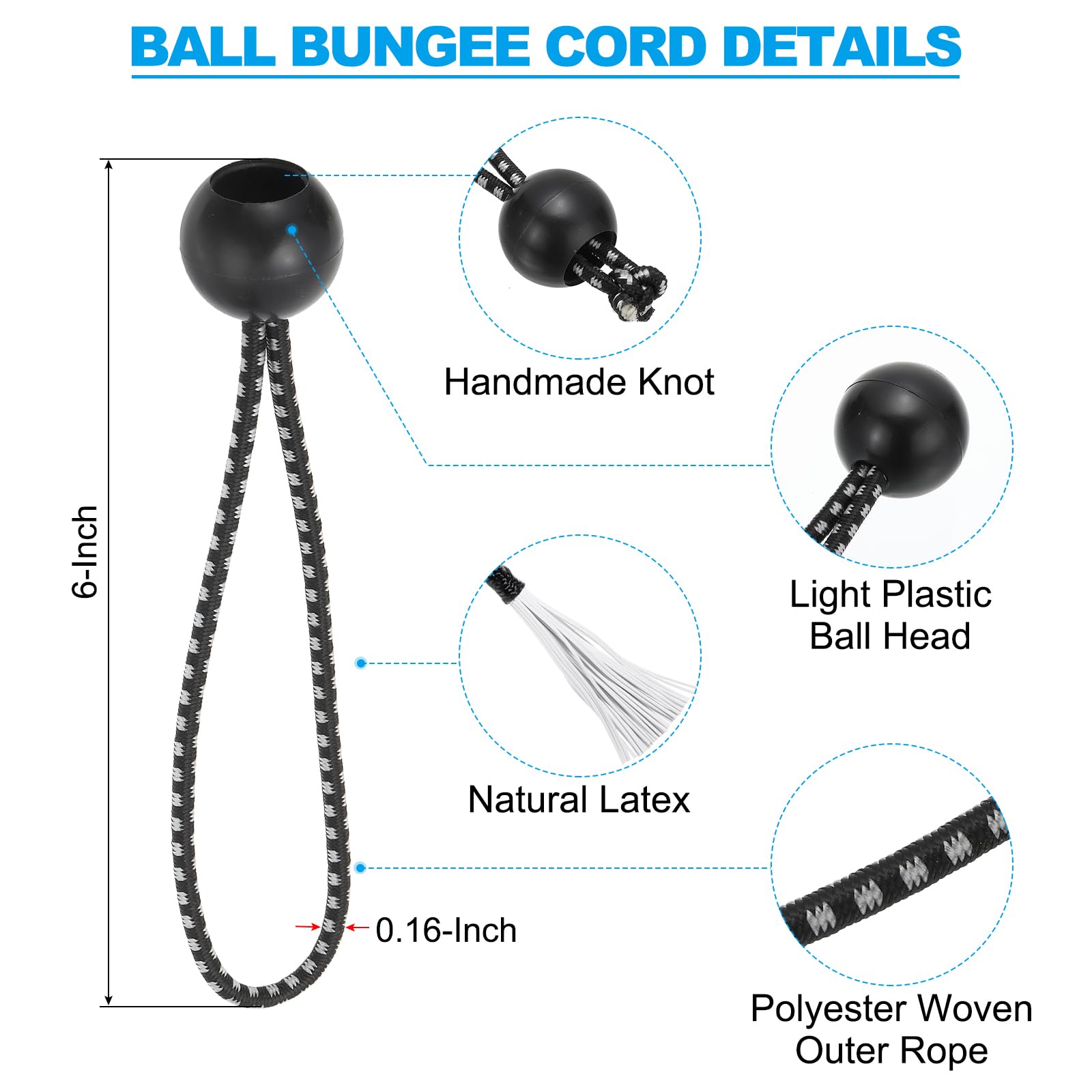 PATIKIL 6 Inch Tarp Ball Bungee Cord - Image 2