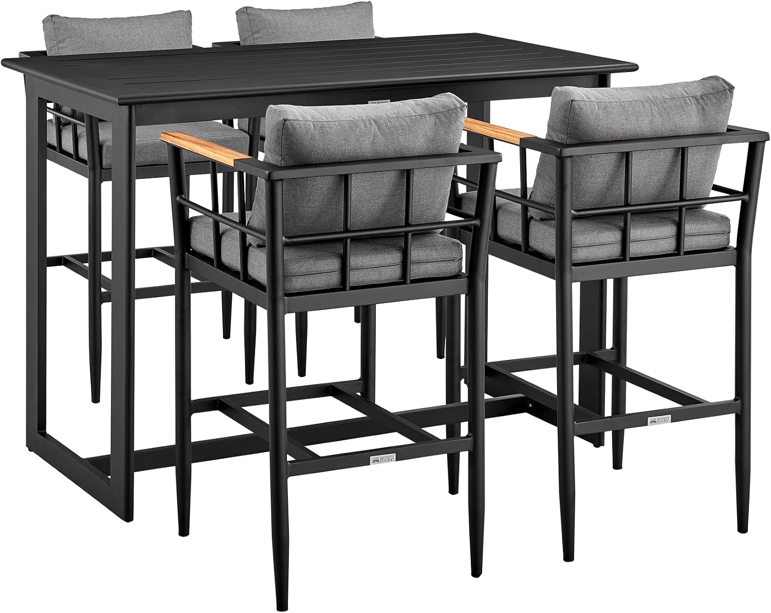 Armen Living Wiglaf Modern Outdoor Patio Bar Table and Stools Set, 5 Piece, Black