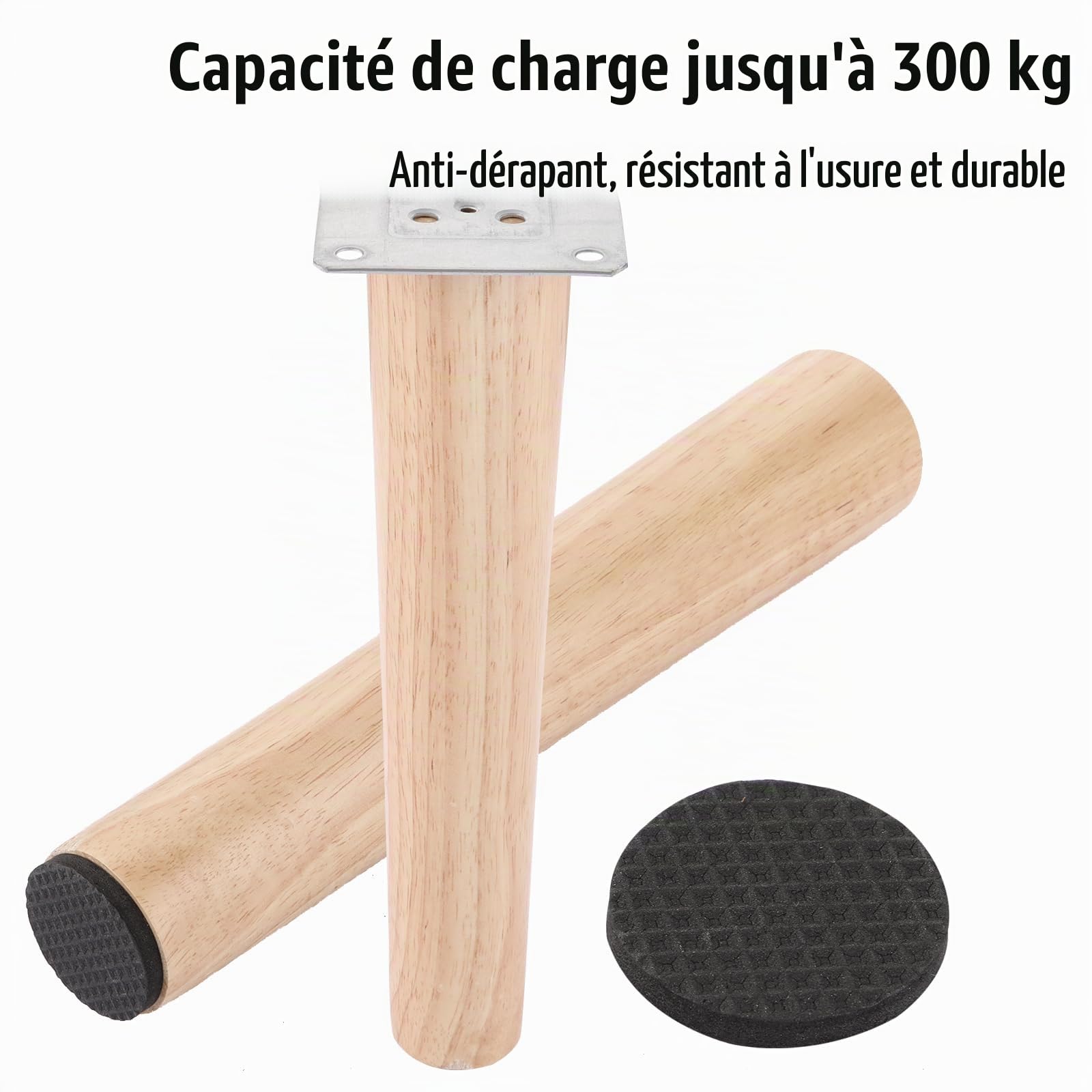 AKOLAFE 4 Pièces Pied de Meuble Bois 25 cm | Pieds de Meuble à Finition Chêne, Plaques et Vis pour Canapé, Lit, Fauteuil, Table Basse, Armoire ou Commode