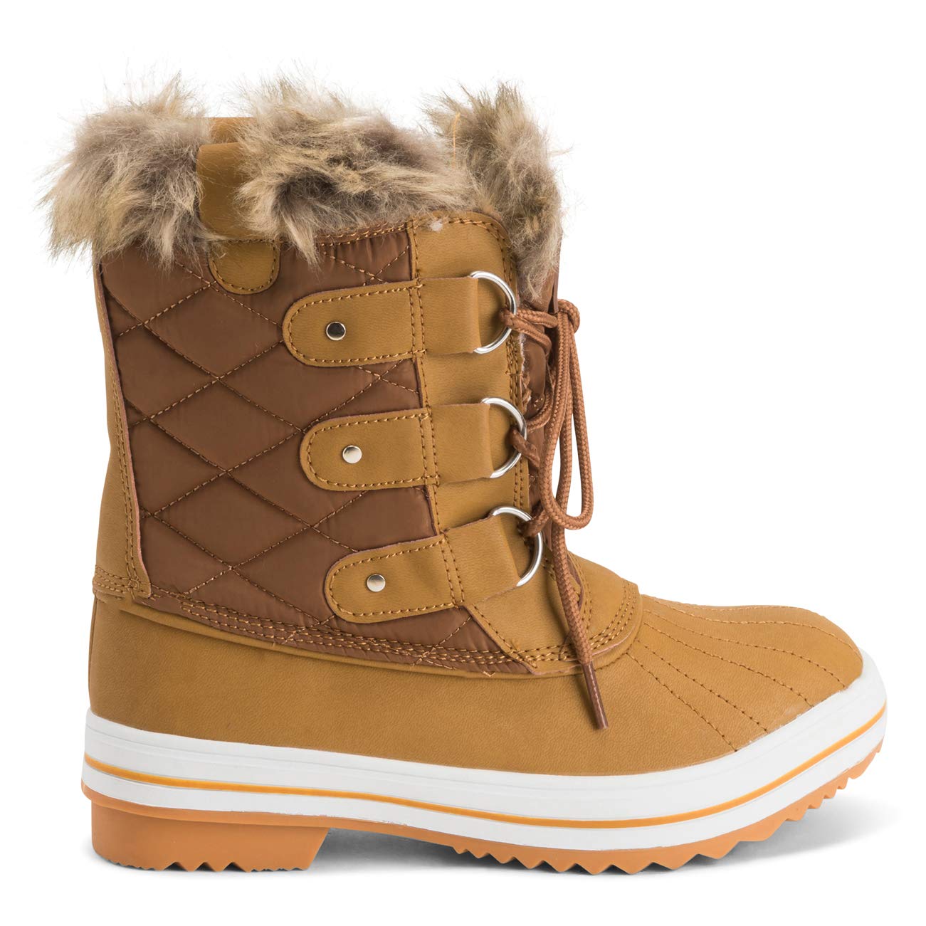 Polar Womens Snow Boot Nylon Short Winter Snow Rain Warm Waterproof Boots, Tan, 5 UK