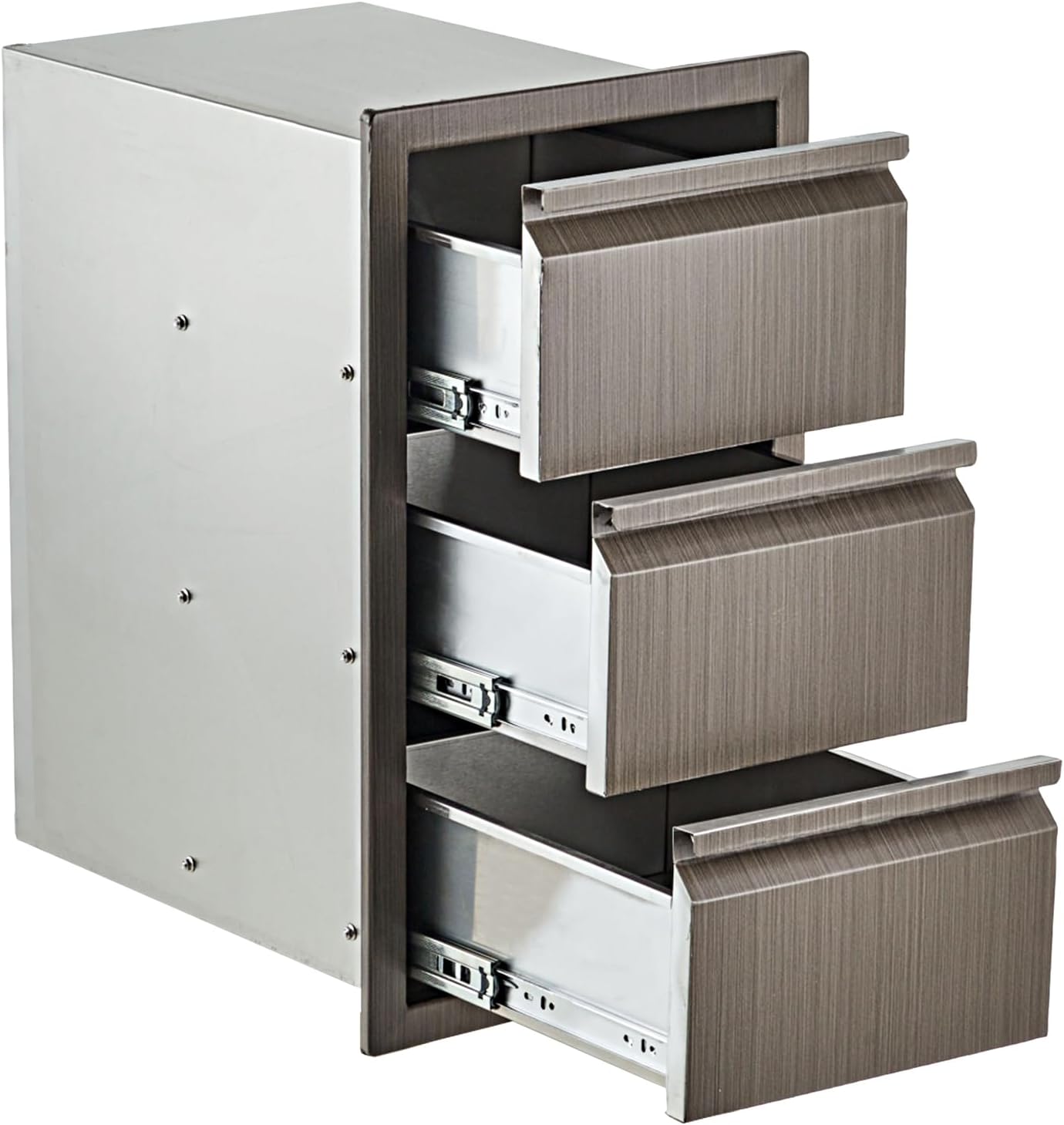 Outdoor Storage Cabinet with 3 Drawers, Stainless Steel Outdoor Kitchen Cabinet Weather Resistant, Flush Mount Patio Cabinet with Side Door for Grill Island, 3 Layer Model