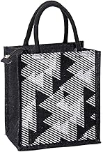 H&B Jute Tiffin bag – lunch bag for office, lunch bags for women, lunch bags for men, Jute bag for lunch, lunch box bags – ZIP, BOTTLE HOLDER – D. Line (1 Bag - Black)