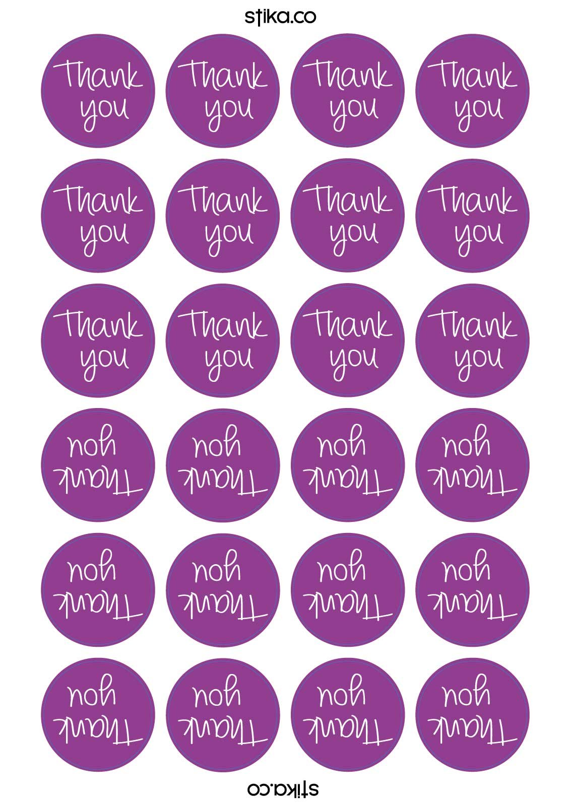 Stika.co Purple Pack Of 24 Thank You Round Sticker - Decorative Birthday Sticker - Craft Wedding Party Events