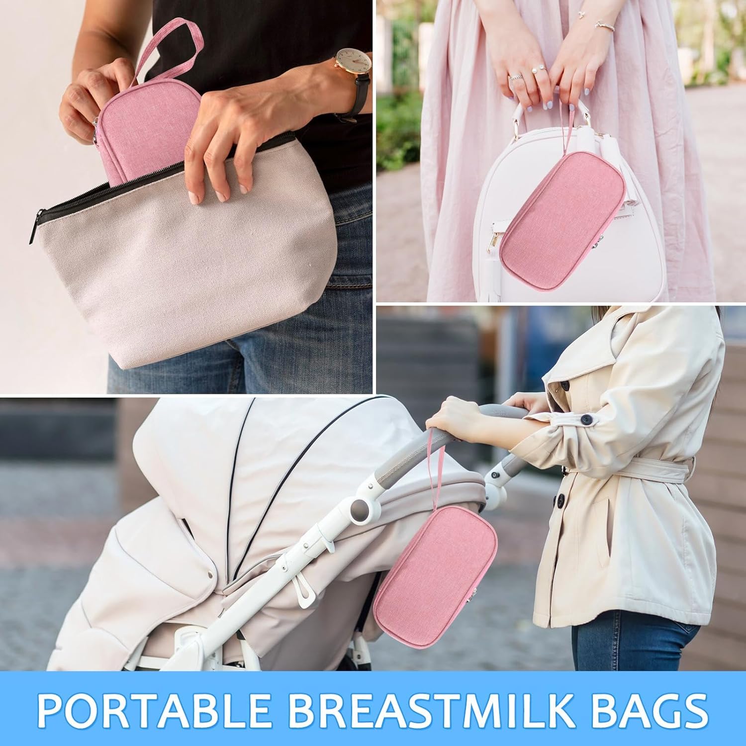 Breastmilk Cooler Bag with Ice Pack, Portable Insulated Breast Milk Storage Cooler Bag, Small Stylish Breastmilk Storage Bag Cooler with Wrist Strap (Pink) - Image 5