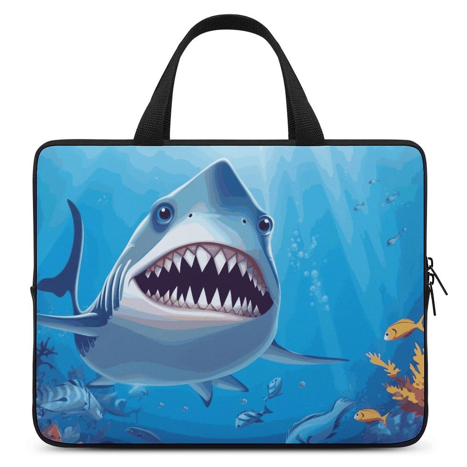 Custodia per laptop da 17 pollici, ultra sottile, leggera e impermeabile, in neoprene resistente, con motivo squalo sorridente, borsa protettiva portatile per computer con cinghia da polso