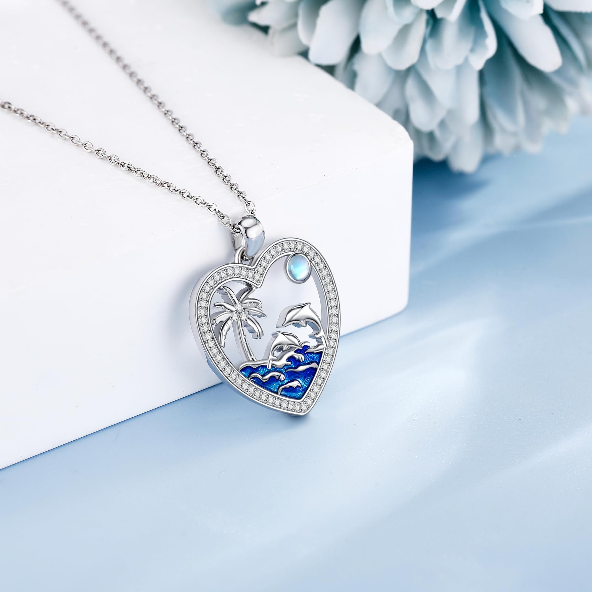 ONEFINITY Delfin Halskette 925 Sterling Silber Palmen Anhänger Halskette Ozean Delfin Schmuck Geschenk für Frauen Mädchen