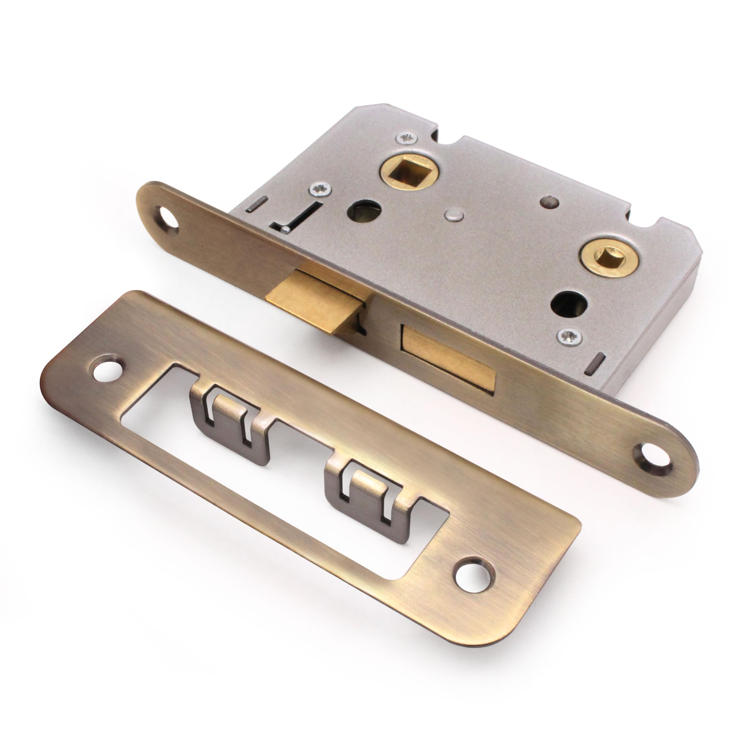 Eai Antique Brass Bathroom Mortice Lock | Bolt Through Internal Door Lock | 64Mm / 2.5" | Radius Forend Toilet Wooden Door Lock