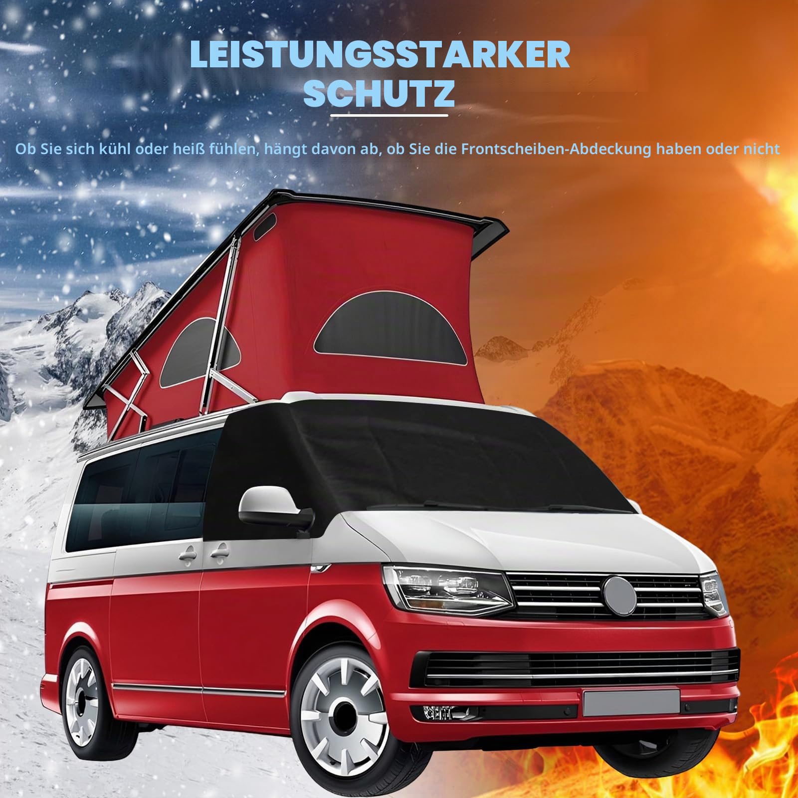 Auto Windschutzscheiben Abdeckung Ersatz für VW T6, 600D Luxus Frontscheiben Sonnenschutz, 100% Verdunkelnd, Blockiert UV Strahlen, Wetterfeste Frontscheibe Wrap Cover