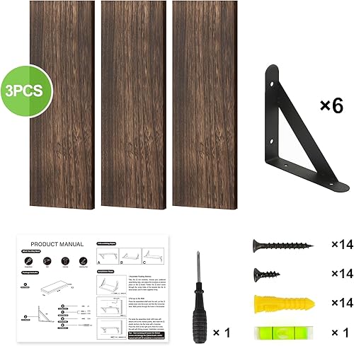 Miniatura 5 de Fixwal Estantes flotantes para pared, estantes de madera montados en la pared para dormitorio, baño, sala de estar, almacenamiento y decoración de
