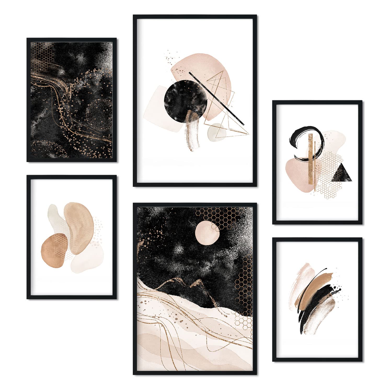 Nacnic Set of 6 posters Abstract Dream. Collection of posters in collage aesthetic for interior decoration. Sizes A3 and A4. Black frames.