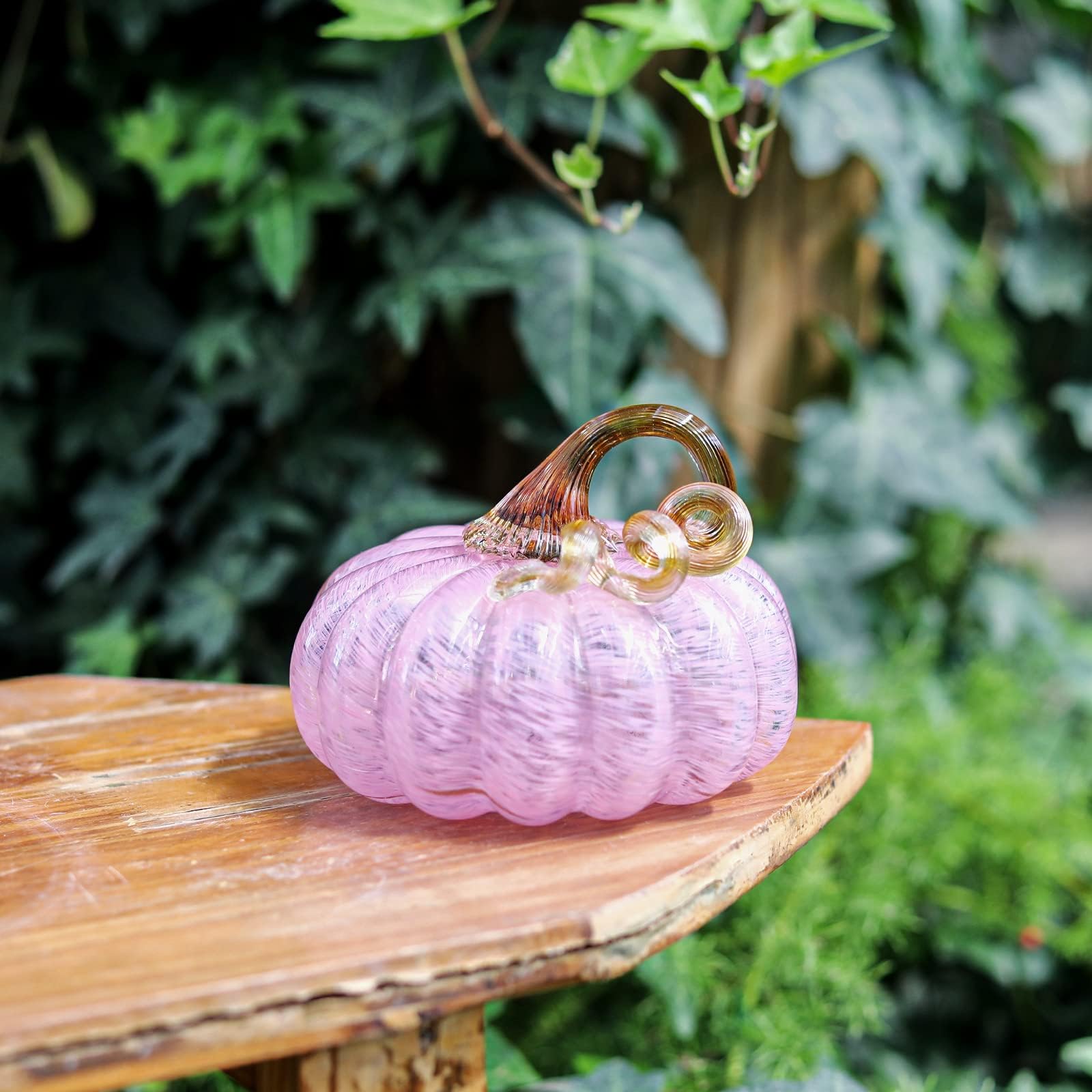LONGWIN Hand Blown Glass Pink Pumpkin Figurines 5.2 x 3.7 Inch Crystal Fake Pumpkin Home Decor Collectible Figurine Home Decorations for Tabletop Halloween Thanksgiving - Image 3
