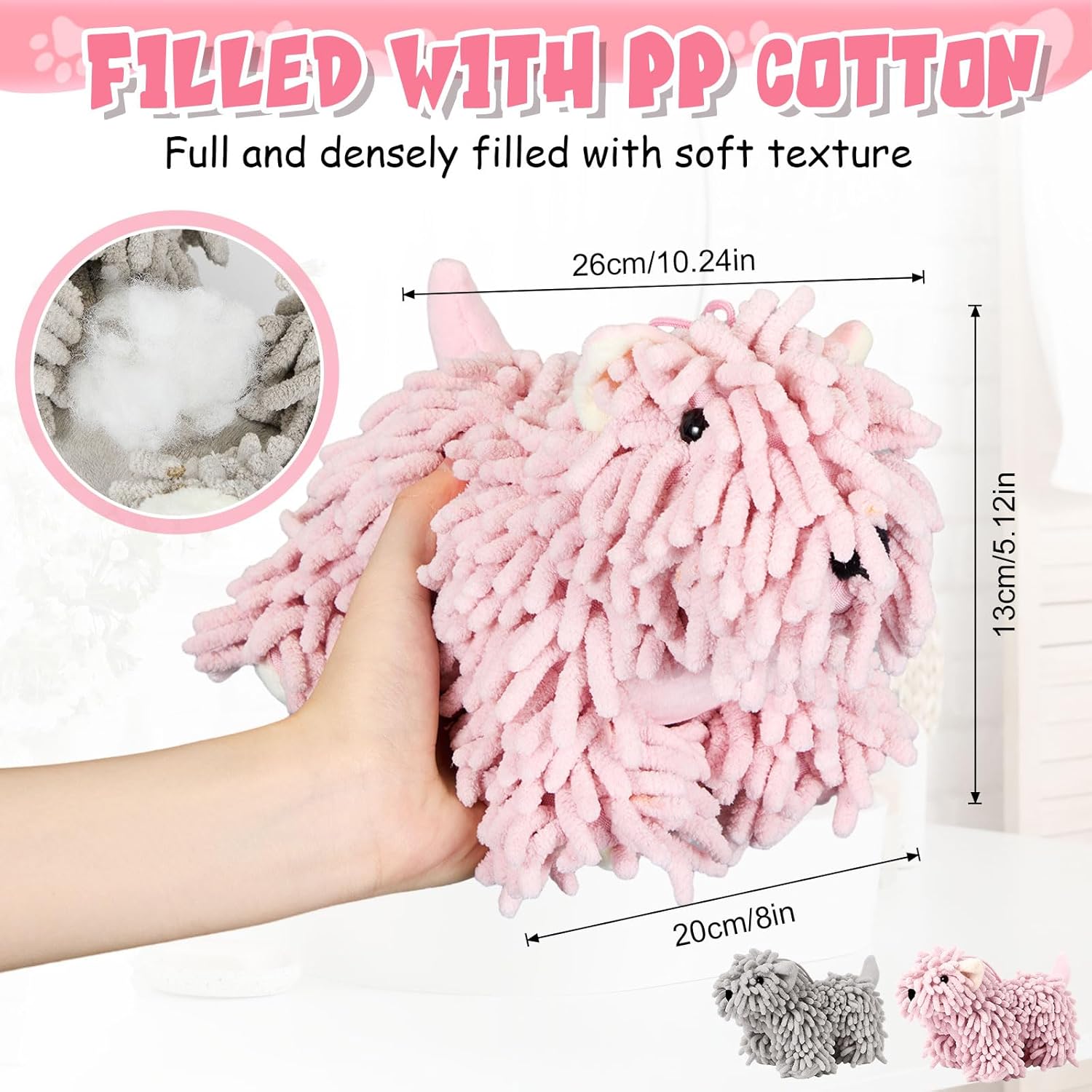 Tegeme 2 Pcs Chenille Dog Hand Towel Fuzzy Dog Towel Absorbent Microfiber Soft for Bathroom Kitchen Washstand (Grey Pink)