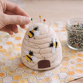 Hobby Gift Novelty Beehive Pincushion Cute Holder for Sewing Quilting Needles, Accessories for Needlework DIY Crafts Dressmaking 100% Cotton Fabric, 3.1 x 3.1