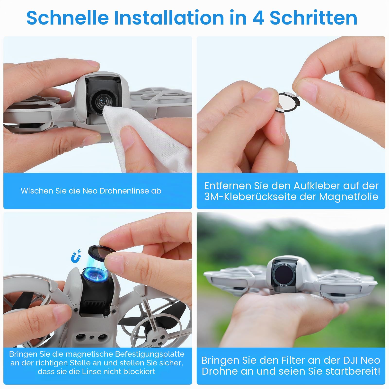 Skyreat Neo ND Magnetfilter-Set, mehrschichtig, ND, kompatibel mit DJI Neo Drohnenzubehör, 5er-Pack (UV, ND8, ND16, ND32, ND64)