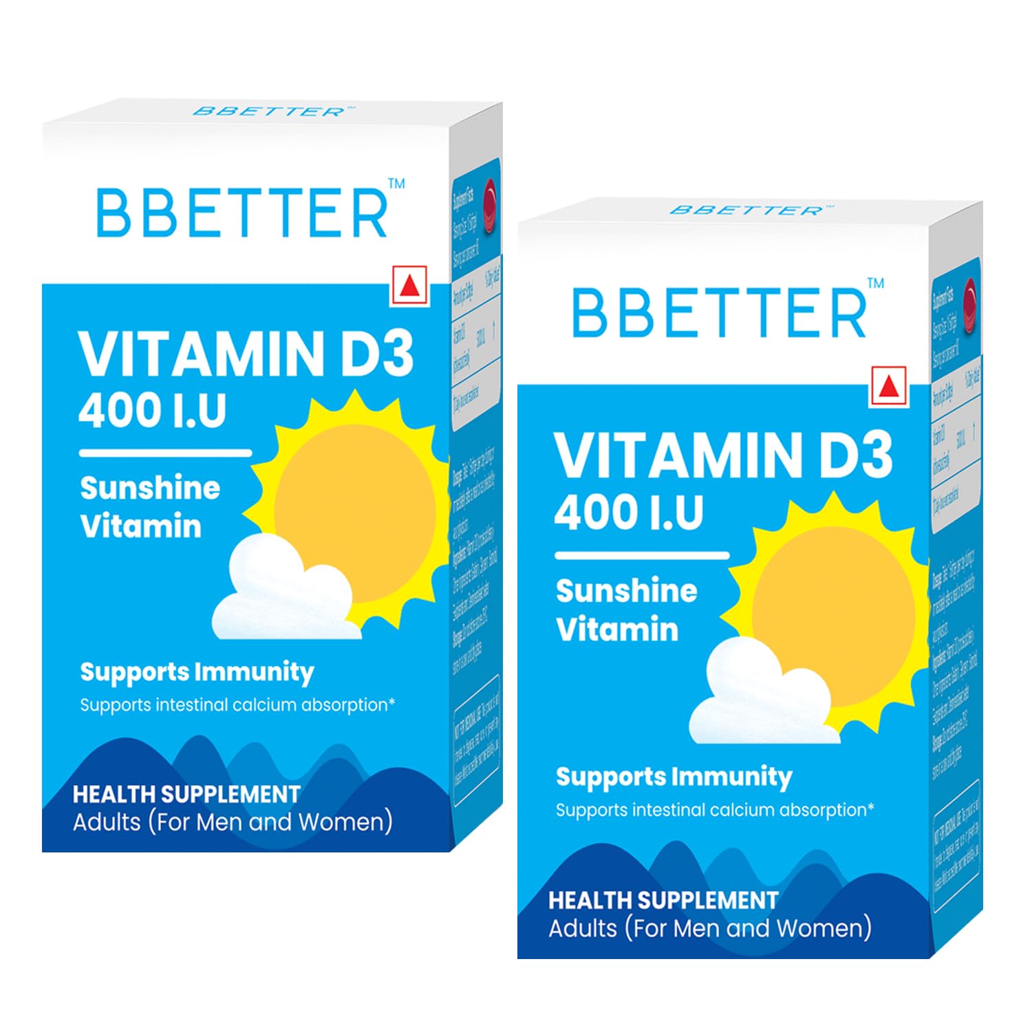 BBETTER Vitamin D3 400 IU supplement for boosting immunity, healthy bones and strong muscle | Vitamin D3 - Pack of 2 (120 Softgels)