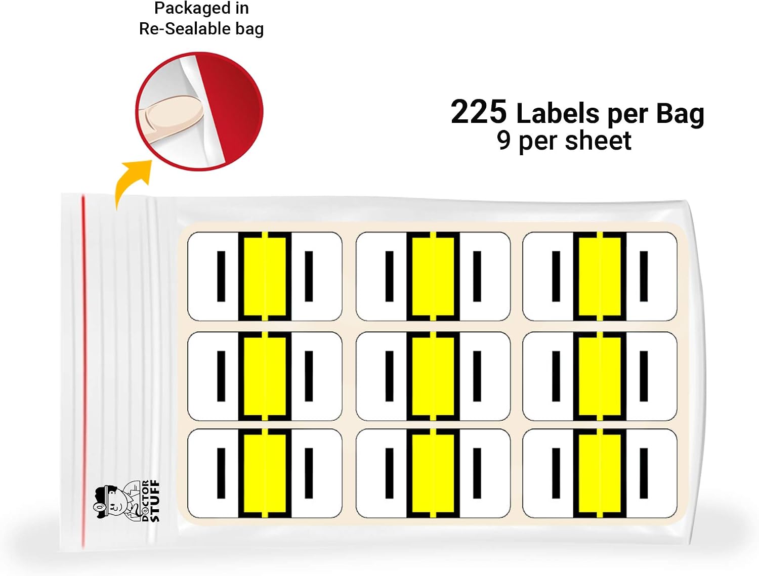Doctor Stuff - File Folder Labels, Alphabet Letter I, Jeter 7100 - JTAM Series Compatible Alpha Stickers, Yellow, 15/16" x 1-5/8", 225 Labels per Package