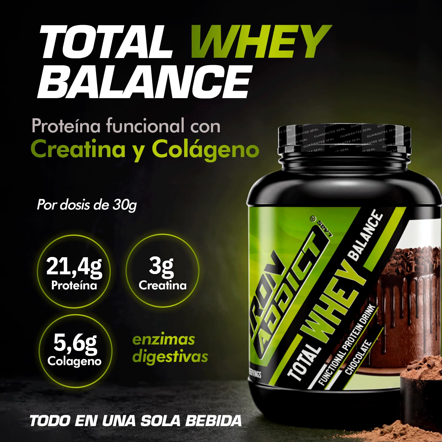 Whey Protein 1.8Kg Iron Addict Labs - Proteína de Suero de Leche de Máxima Calidad - Mantenimiento y Desarrollo Muscular - Fortalece las Articulaciones - Beneficios Cognitivos - Sabor Tarta Chocolate