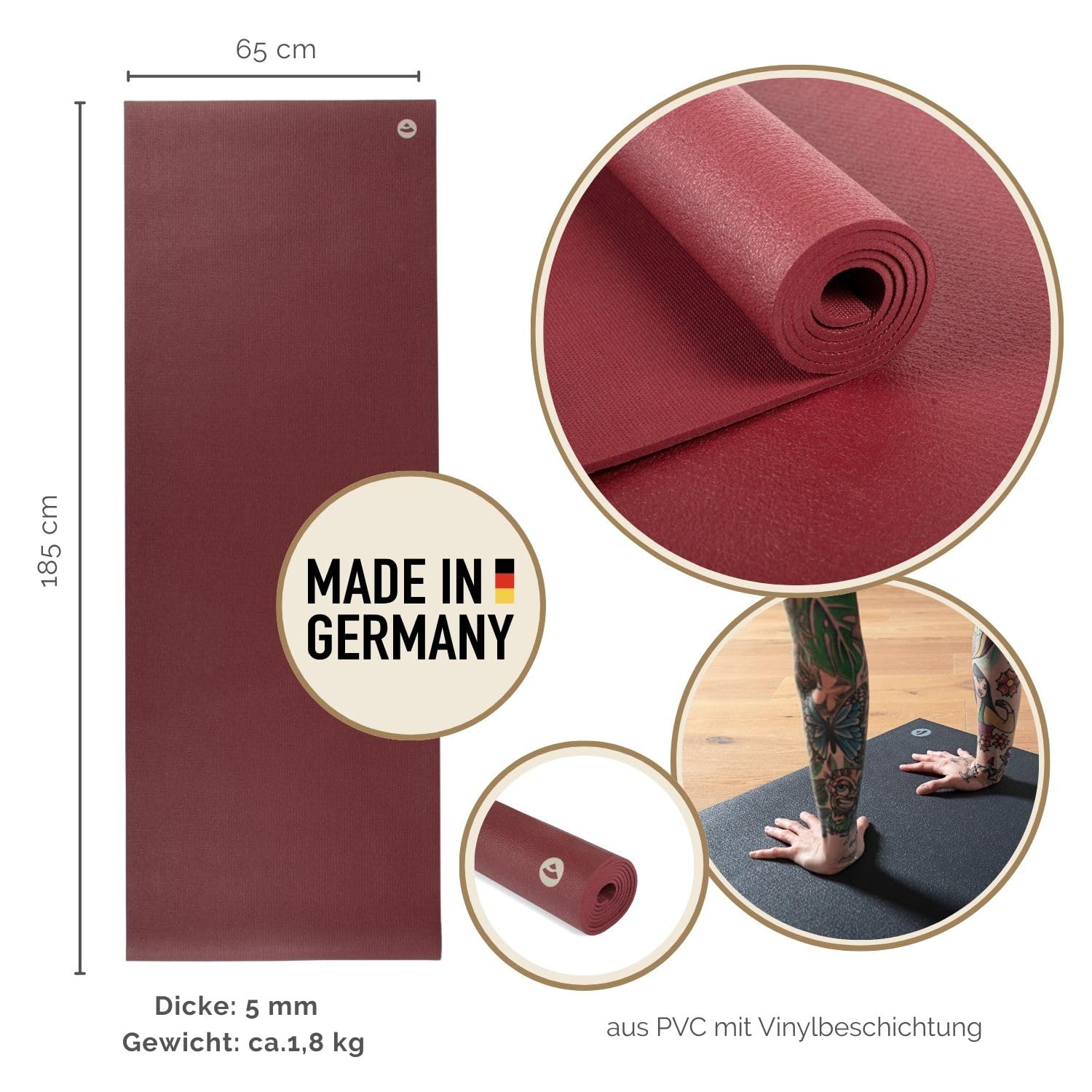 Bodhi Yogamatte Padma | Premium Studiomatte | Sehr Rutschfest & Robust | Profi-Matte für Yoga & Pilates | Made in Germany | OEKO-TEX 100 | Sportmatte für dynamisches Yoga