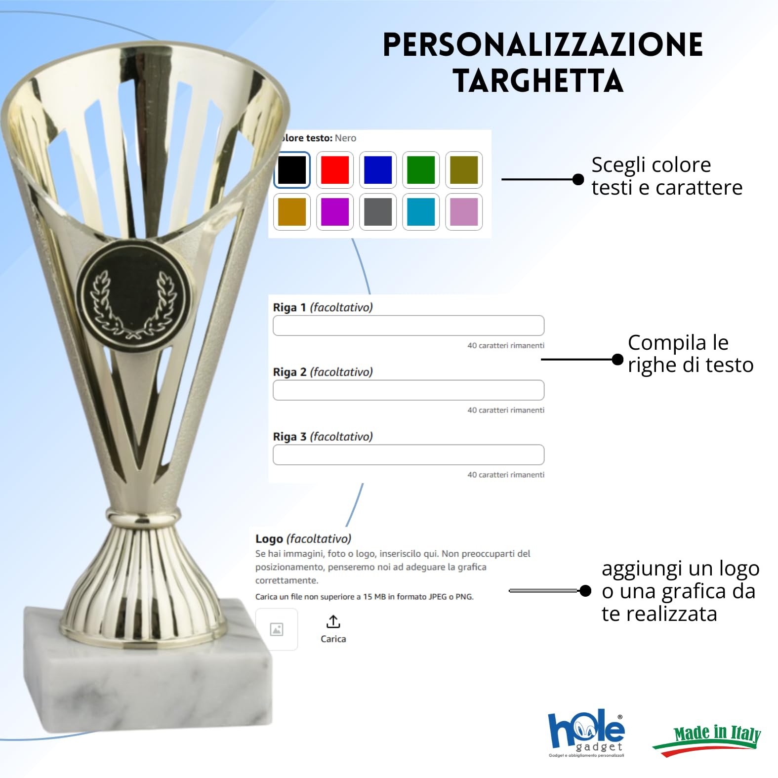 Coppa Trofeo Personalizzati, Premiazioni Singole o in Set Completi, Sportivi per Eventi, Calcio, Fantacalcio, Basket, Padel, Personalizzabile su Targhetta cod. 11.571