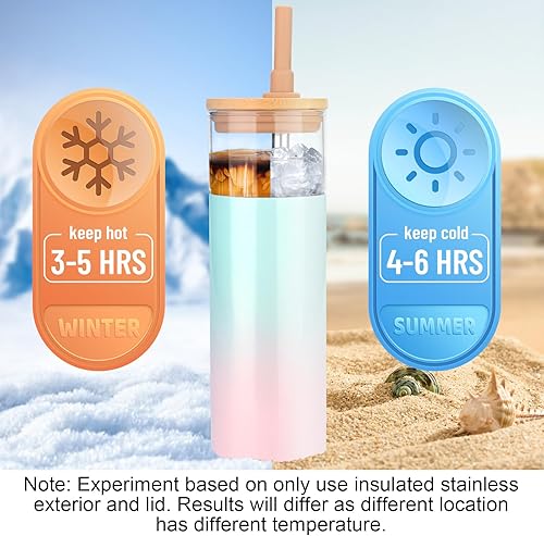 Miniatura 3 de Tronco Vaso de vidrio aislado al vacío de 20 onzas con tapa y pajilla, mantiene las bebidas frías durante 12 horas, vaso de vidrio reutilizable para