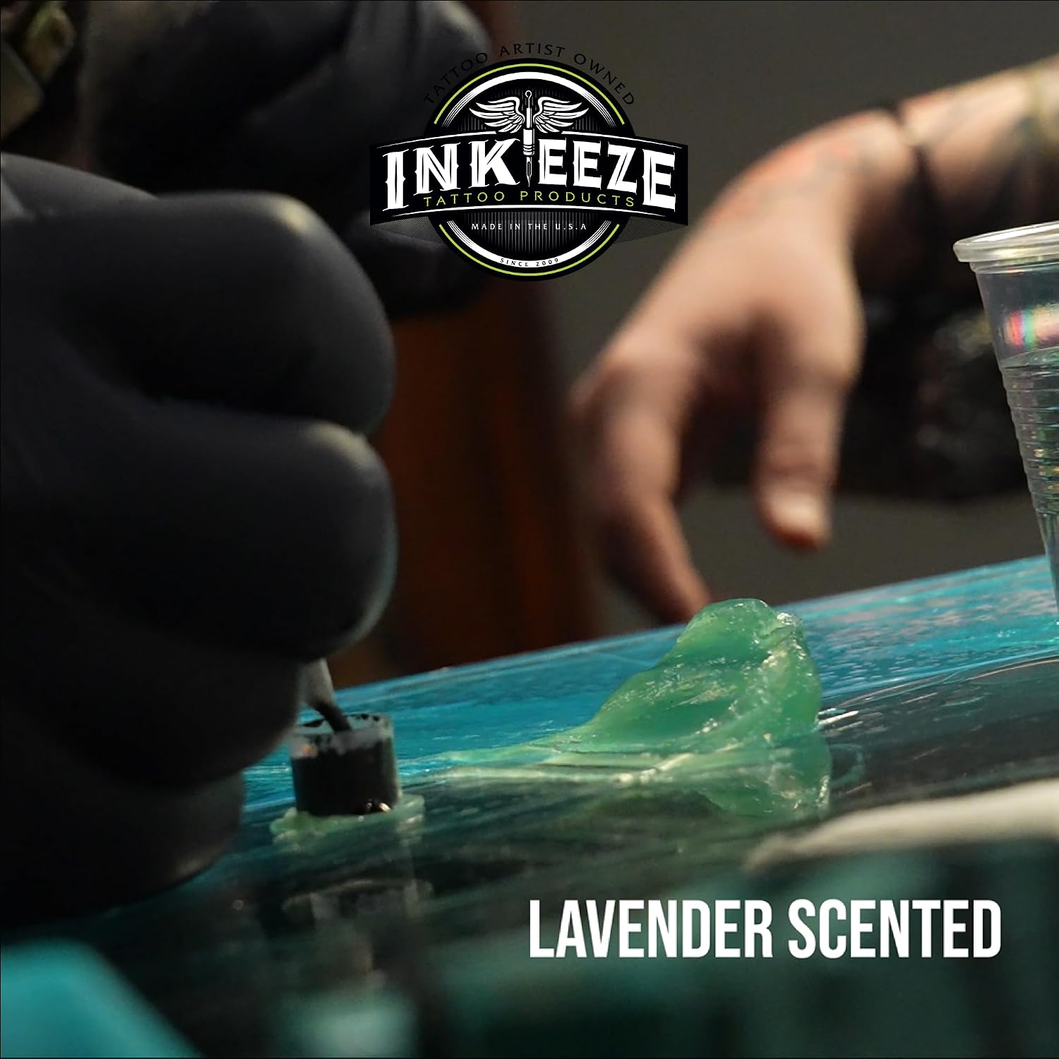 INK-EEZE Green Tattoo Ointment Artists and Aftercare, Essential Oils, Vegan, Cruelty Free, Made in USA, Professional Tattoo Aftercare, Lavender, 3.3oz tube