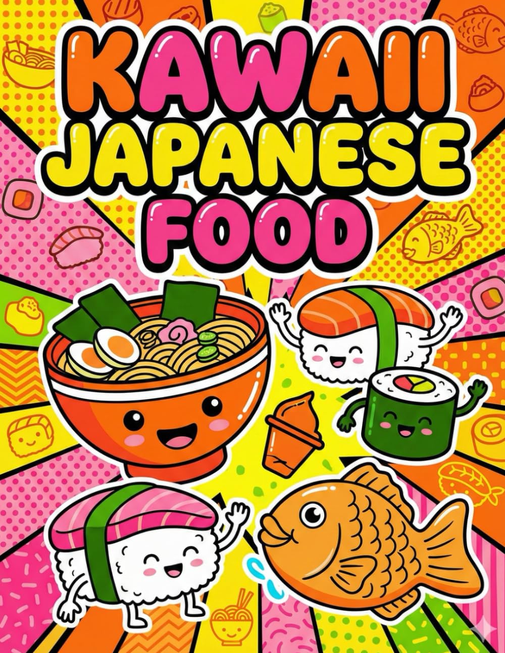KAWAII JAPANESE FOOD: Bold and Easy Coloring Book for Adults and Kids | Cute Sushi, Ramen, Snacks, and Sweet Treats for Relaxation and Fun (Simple Large Print Art