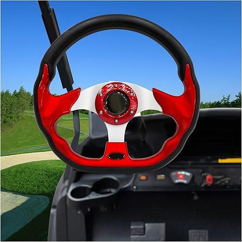 Volante de carrito de golf apto para EZGO RXV y TXT, Club Car DS, Club Car Precedent, Yamaha, la mayoría de los carritos de golf (rojo)