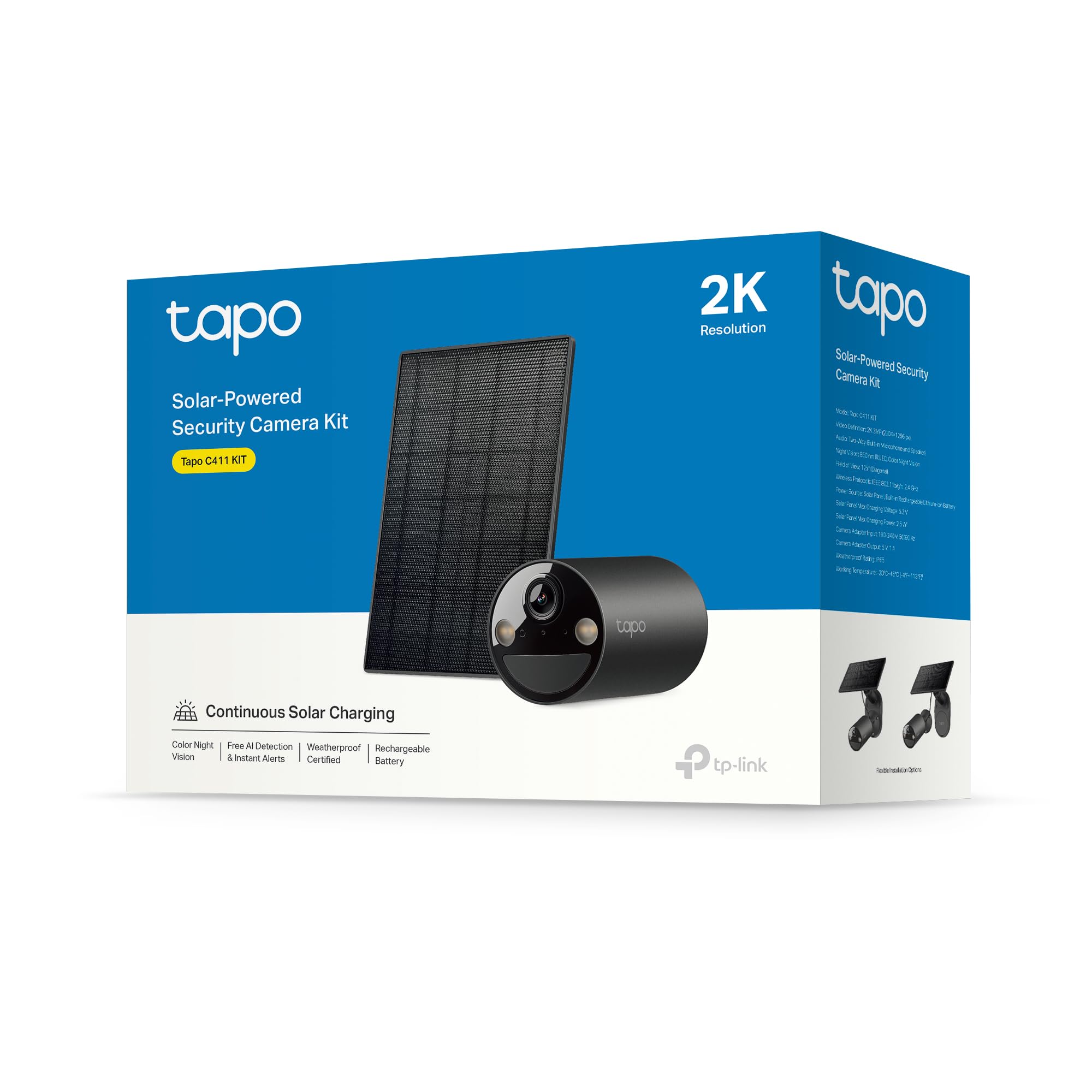 Tapo C411 Kit TP-Link cámara de Seguridad Solar inalámbrica 2K/3MP con visión Nocturna en Color, detección Inteligente de Personas