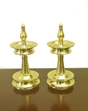 Tangerine Brass Kerala Nilavilakku || Kerala Diya || Kerala Deepak- its Kerala Traditional Brass Oil Lamp - Height -8 inches- Sets of 2 pcs 2