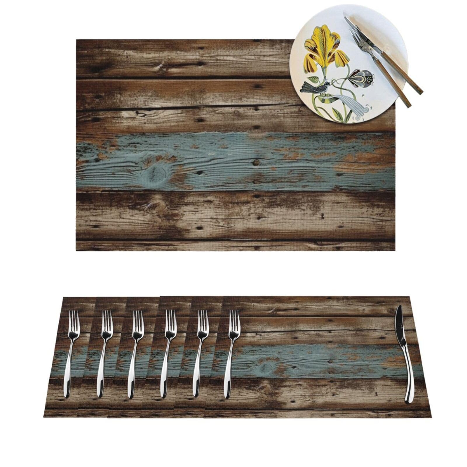 Sets de table rustiques en bois de grange PVC lavables pour table à manger et cuisine