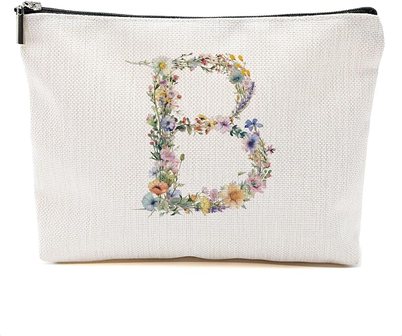 Necessaire de maquiagem DHKG Floral B com inicial B e zíper