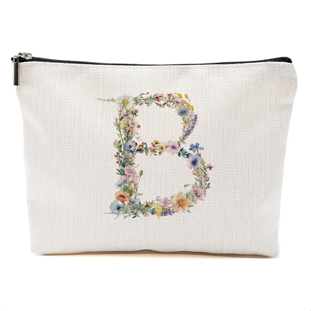 Flowers Initial Makeup Bag Personalized Cosmetic Bag Monogrammed for Women Girl Bride Teacher Travel Organizer Zipper Pouch Christmas Birthday Wedding