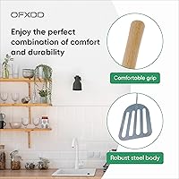 Vista 3 de Espátula ranurada de acero inoxidable - Turner de metal de cocina para cocinar con mango de madera