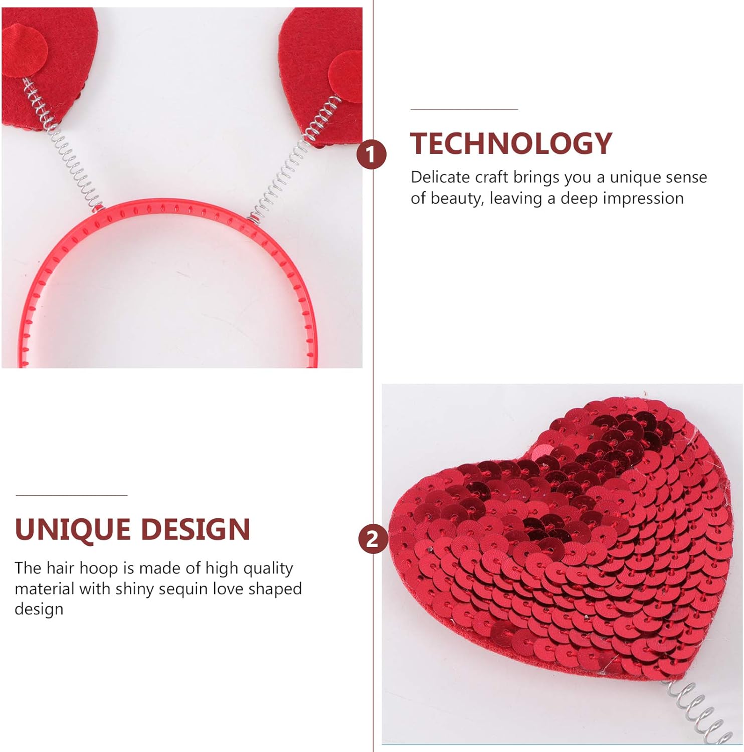 Lurrose Valentine Sequin Heart Headband Lightweight Love Shaped Hair Band for Women Valentines Day Party Hair Accessories - Image 4