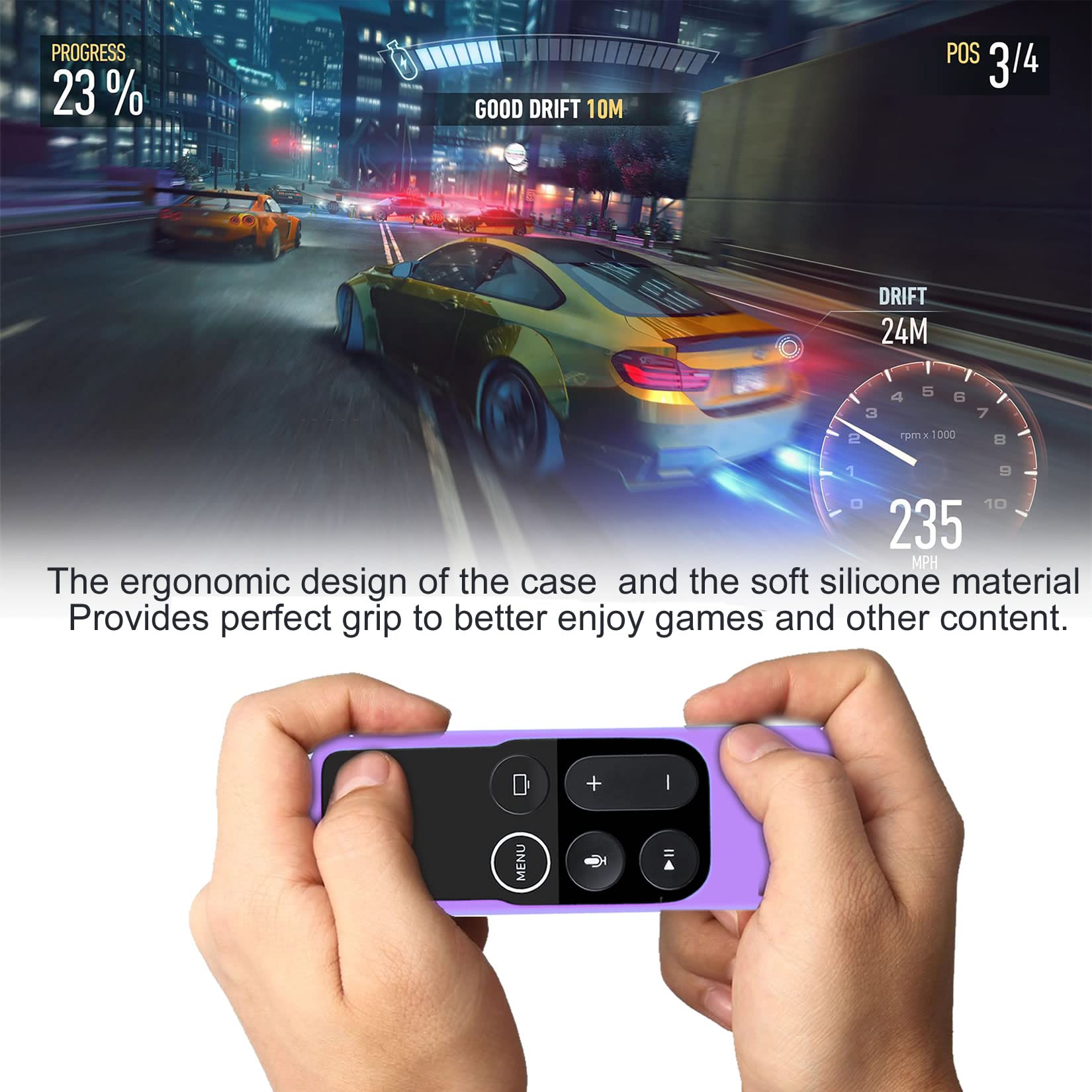Paquete de 2 fundas compatibles con Apple TV 4K/4ª generación, peso ligero, antideslizante, a prueba de golpes, funda de silicona para control remoto Apple TV Siri (azul y morado brillante)