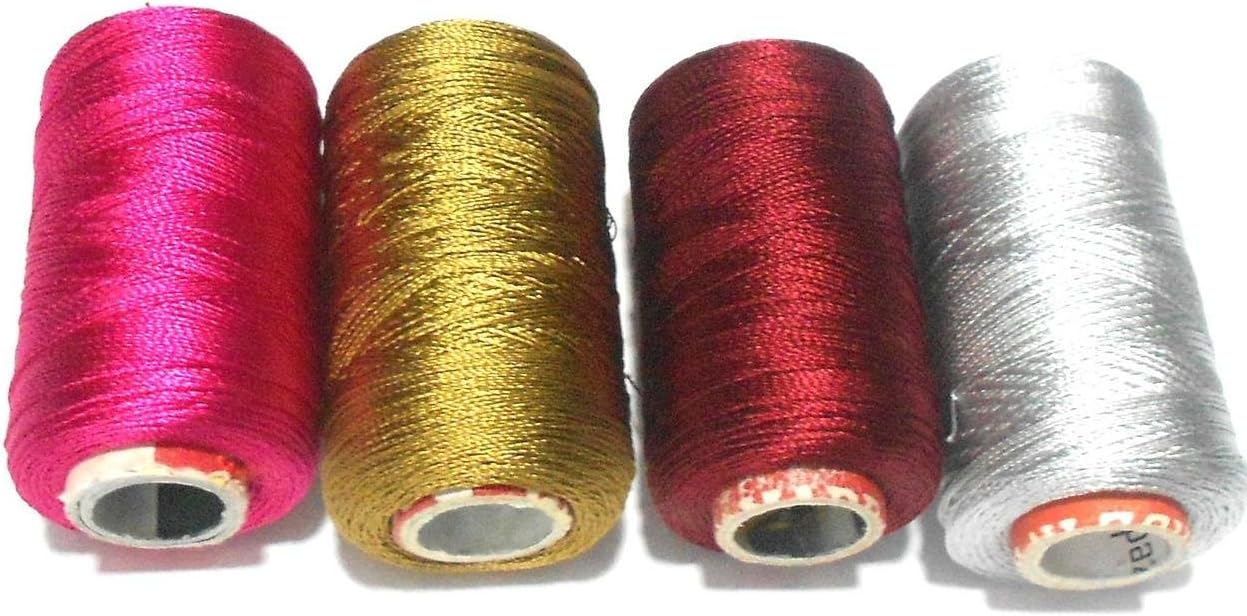 GOELX Shiny Soft Silk Thread for Beading, Tassel Making and Jewellery Making - Pink, Blue, Golden and Green image 2