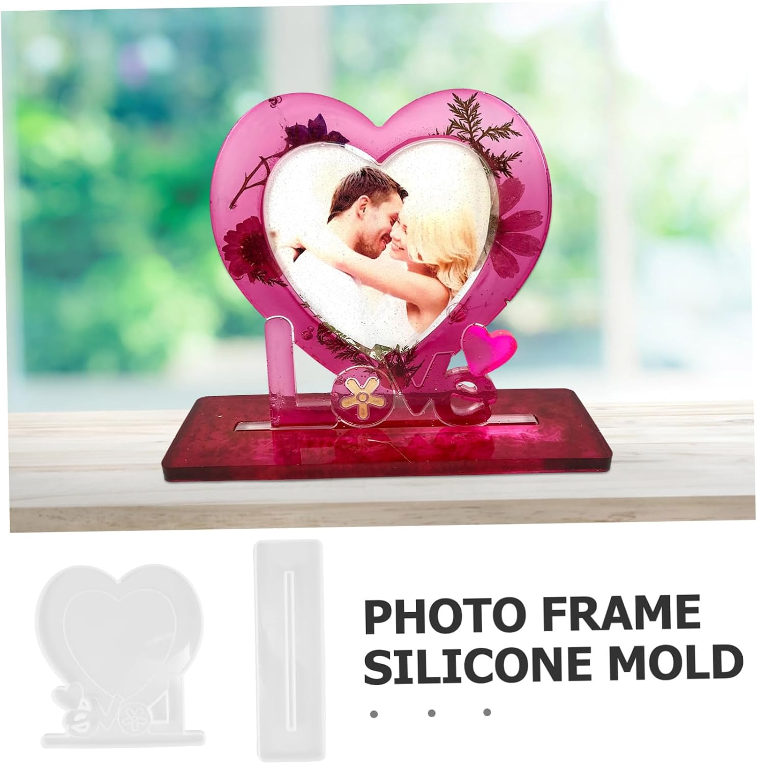 NUOBESTY 1set Heart-Shaped Photo Frame Silicone Mold for Casting Multi-Functional Picture Frame Mould Kit for Creative Crafts Family and Friends