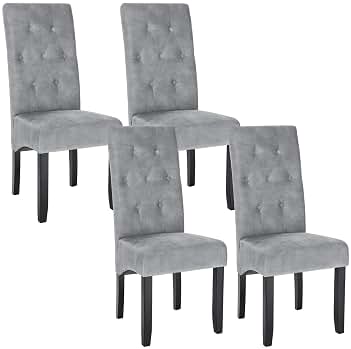 WOLTU BH294hgr-4 Sillas de Comedor Set de 4 Sillas Cocina Asiento Acolchado Tapizado en Terciopelo Estructura de Madera Sillón Gris Claro