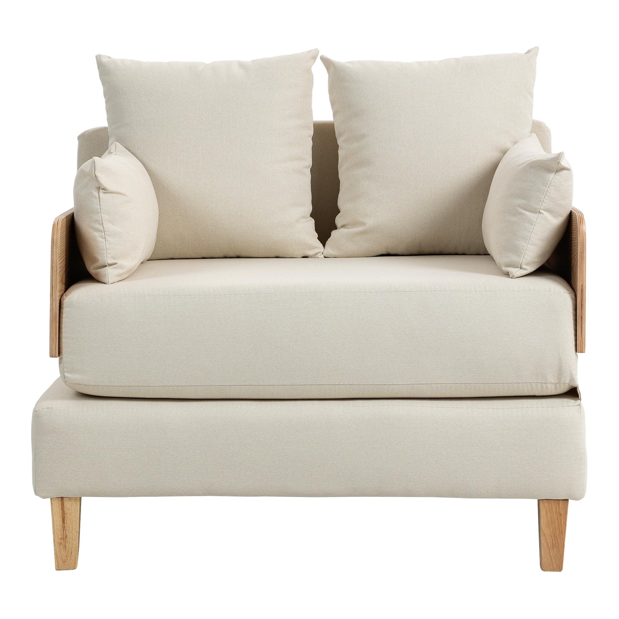 [en.casa] Sillón Covertible para Salón Seinlus Sillón Cama 2 en 1 con 2-2 Cojines Laterales y de Respaldo Butaca Acolchada Funda de Textil 81 x 88 x 68 cm - Beige