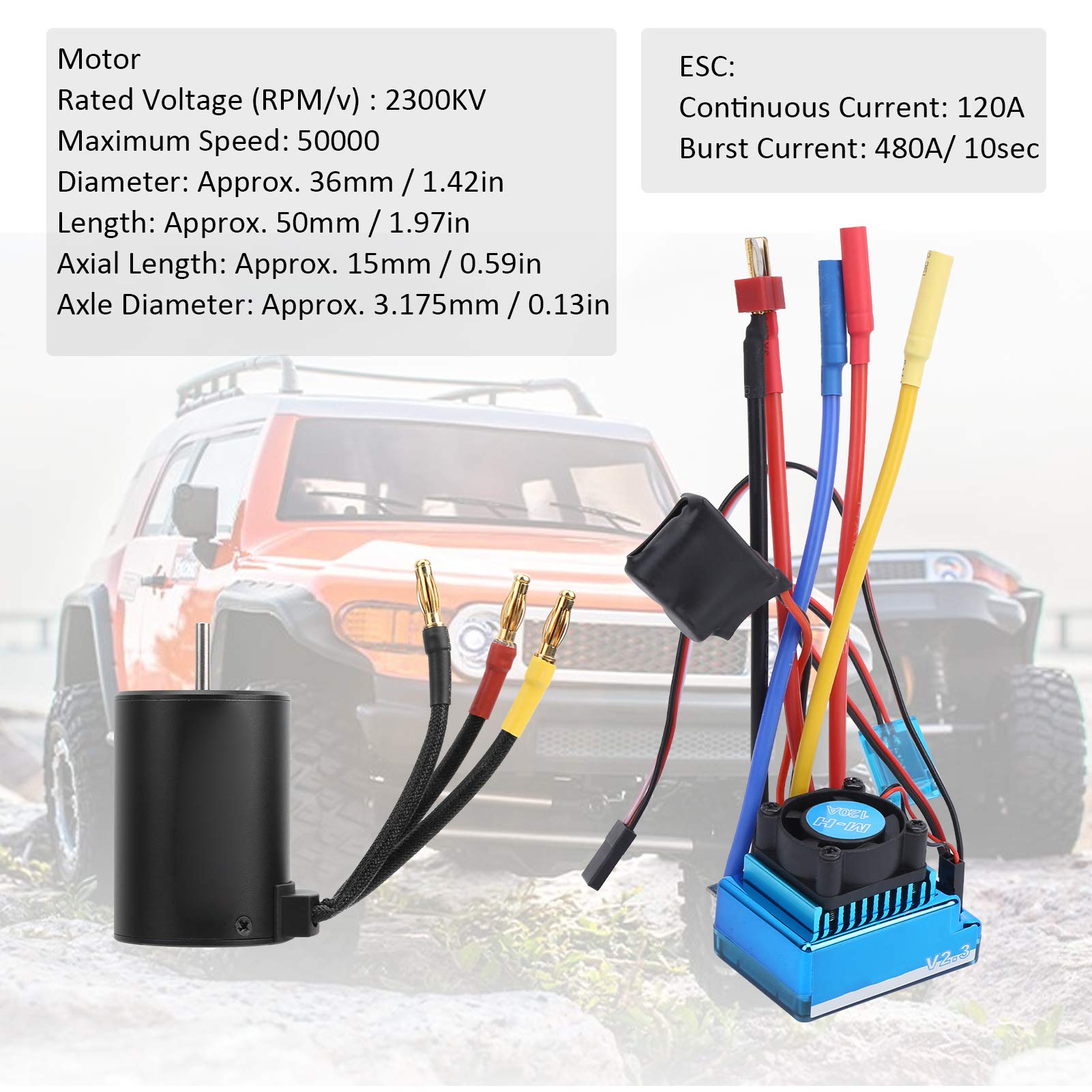 Tbest Scheda di Programma ESC per Motore RC, Scheda di Programma per Regolatore di velocità Elettrico Senza Spazzole 3650 2300KV Combo per Auto RC 1:10