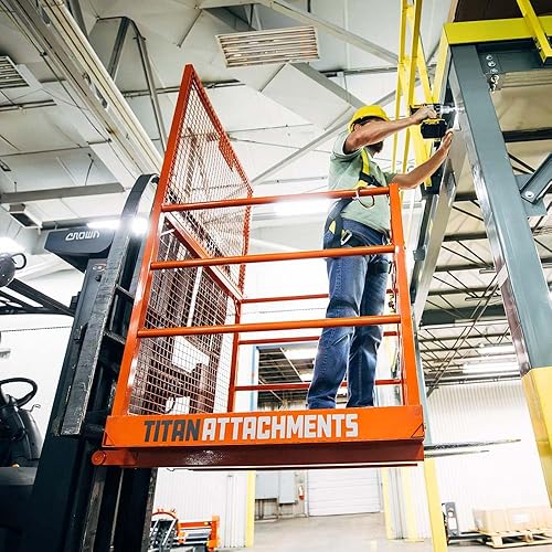 Miniatura 3 de Titan Attachments LW - Jaula de seguridad para carretilla elevadora para 2 personas, 45 x 43 pulgadas, clasificada 1,200 libras, cesta de rieles de