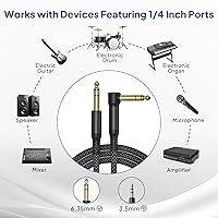 Vista 6 de Elebase Paquete de 2 cables TRS para instrumentos de 1/4 de pulgada de 3.3 pies, acodado a recto, conector macho jack estéreo de 6.35mm, línea