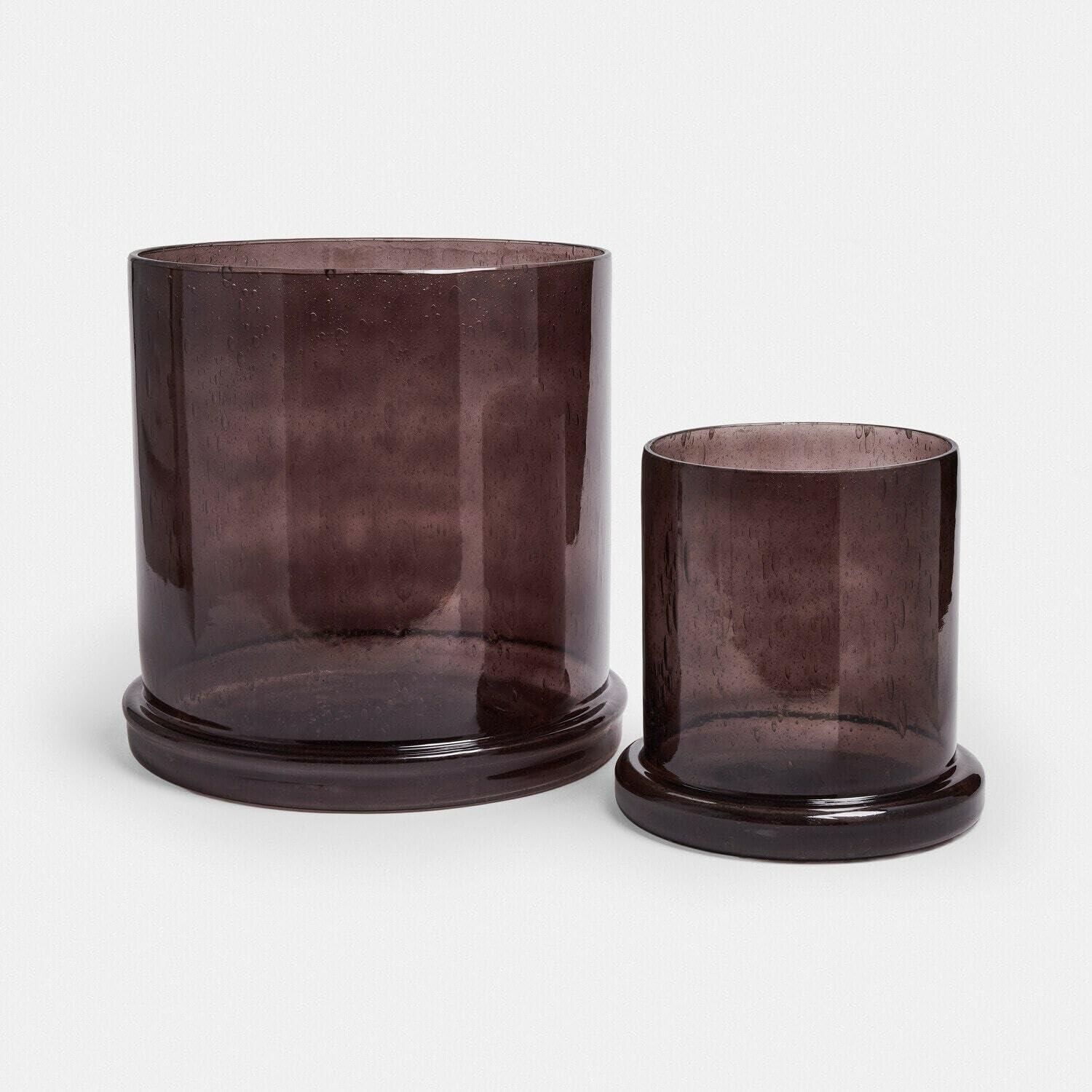 Loberon Windlicht 2er Set Saffrone, lila | Zwei Größen - Rauchiges Glas - Gemütliche Lichtstimmung - Eingeschlossene Bläschen
